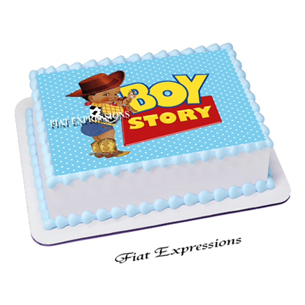 Boy Story Baby Shower Edible Cake Image Blue