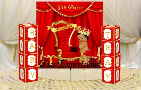 Prince Baby Blocks RED & Gold Decorations for Baby Shower