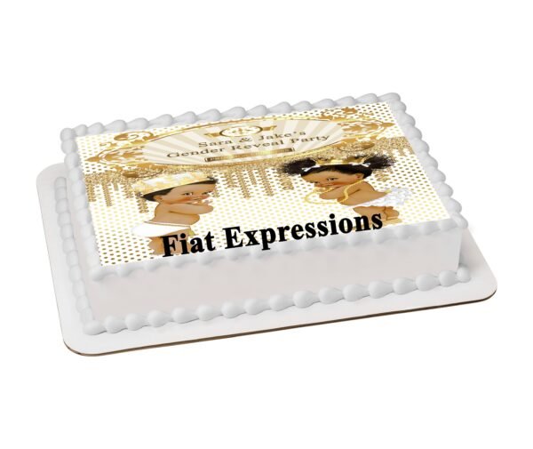 Prince Princess White Gold Gender Reveal Edible Cake Topper Image Digital File