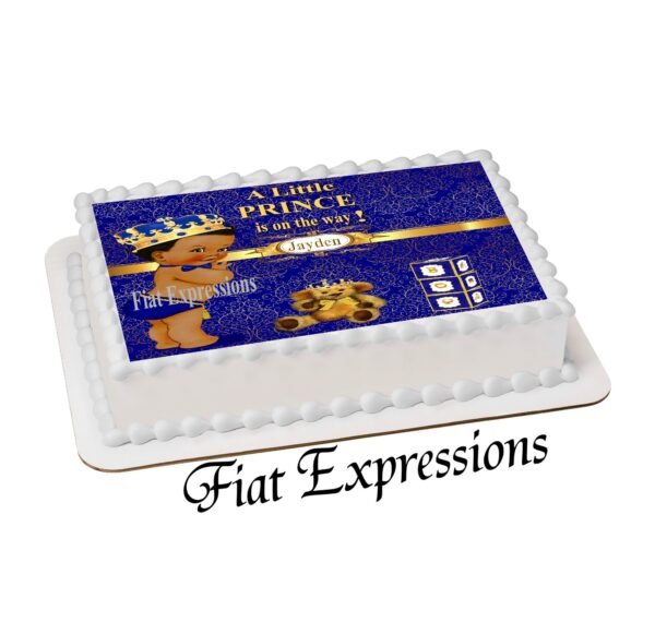 Prince & Teddy Bear Baby Shower Edible Cake Image Royal Blue Gold Digital File