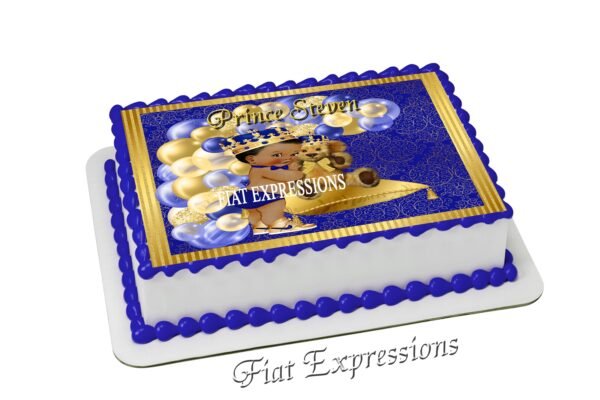 Prince & Teddy Bear Baby Shower Edible Cake Image Royal Blue Gold Digital File