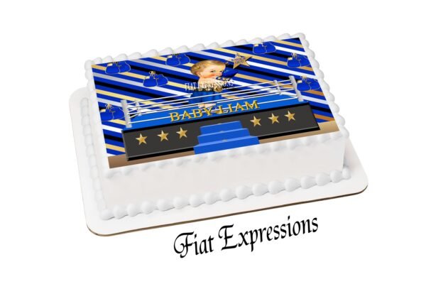 Boxing Champion Blue & Gold Baby Shower Edible Cake Image Digital File