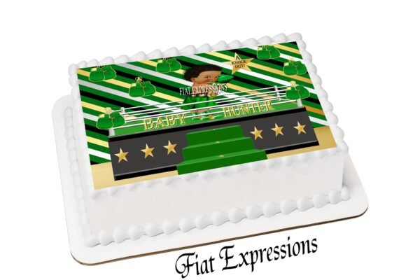 Boxing Champion Green & Gold Baby Shower Edible Cake Image Digital File