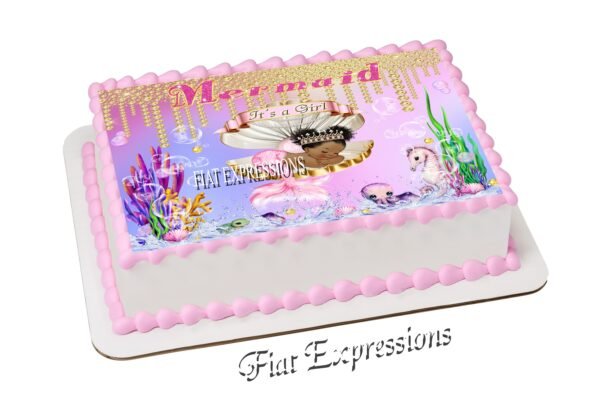 Mermaid Pink & Gold Edible Cake Image Digital File