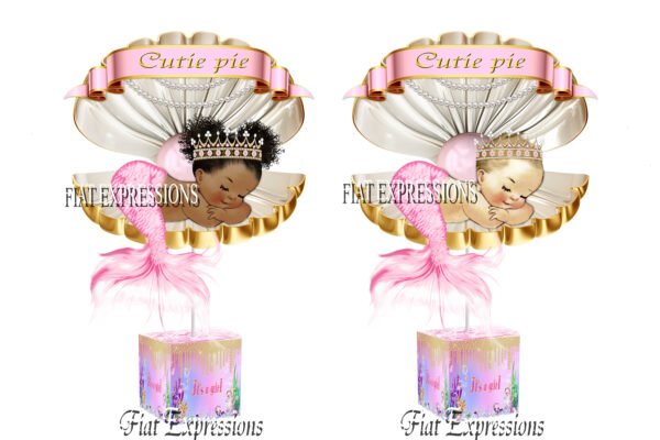 Mermaid in Shell Pink & Gold Baby Shower Centerpiece