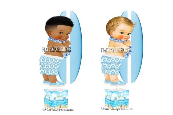 Aloha Topical Hawaiian Luau Boy Blue Baby Shower Table Centerpiece