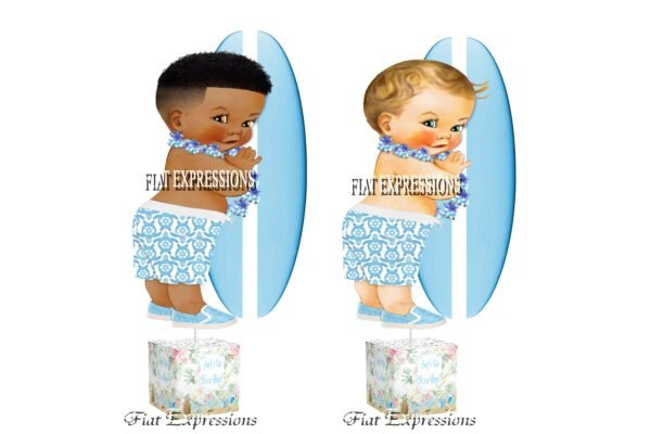 Aloha Topical Hawaiian Luau Boy Blue Baby Shower Table Centerpiece