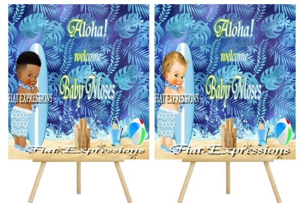 Aloha Topical Hawaiian Luau Boy Blue Baby Shower Poster Backdrop Digital File DIGITAL