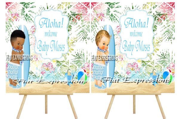 Aloha Topical Hawaiian Luau Boy Blue Baby Shower Poster Backdrop Digital File DIGITAL
