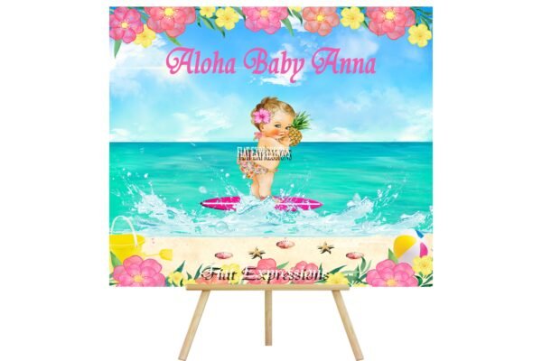 Aloha Topical Hawaiian Luau Girl Pink Baby Shower Poster Backdrop Digital File DIGITAL