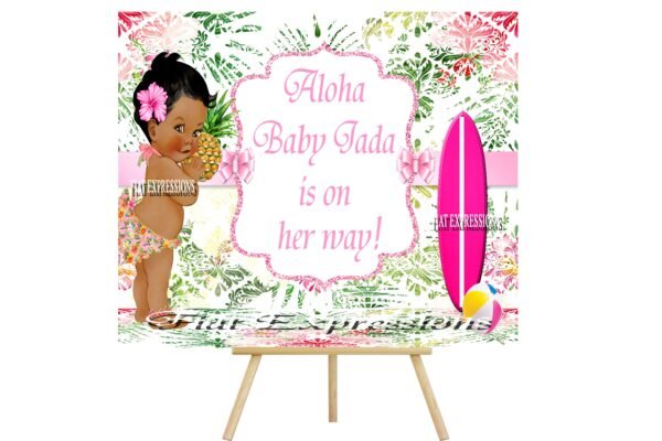 Aloha Topical Hawaiian Luau Girl Pink Baby Shower Poster Backdrop Digital File DIGITAL