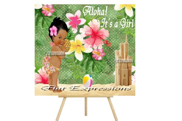 Aloha Topical Hawaiian Luau Girl Pink & Green Baby Shower Poster Backdrop Digital File DIGITAL