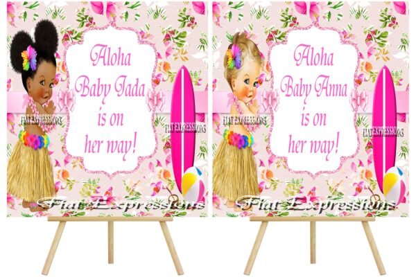 Aloha Topical Hawaiian Luau Girl Pink Baby Shower Poster Backdrop Digital File DIGITAL