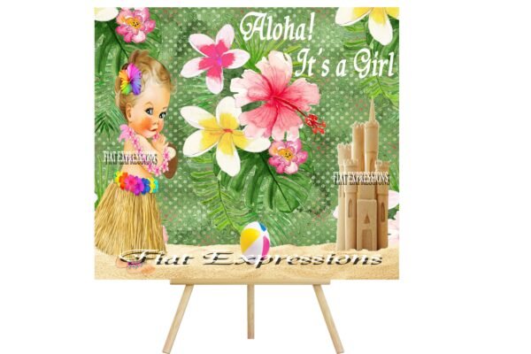 Aloha Topical Hawaiian Luau Girl Baby Shower Poster Backdrop Digital File DIGITAL
