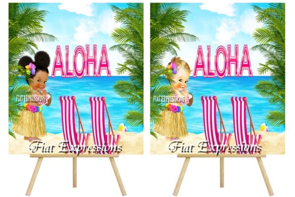 Aloha Topical Hawaiian Luau Girl Pink Baby Shower Poster Backdrop Digital File DIGITAL