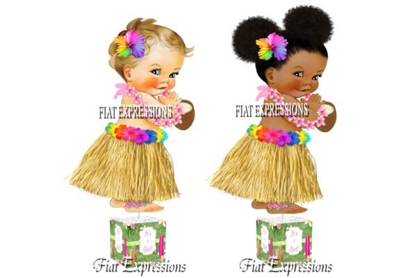 Aloha Topical Hawaiian Luau Girl Baby Shower Table Centerpiece