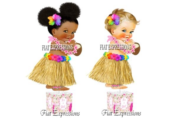 Aloha Topical Hawaiian Luau Baby Shower Table Centerpiece with Girl