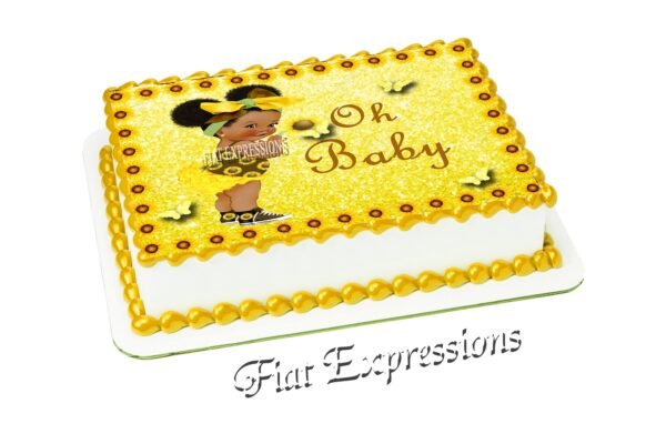 Sunflower Girl Baby Shower Edible Cake Image Digital File