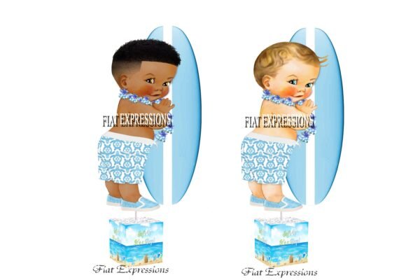 Aloha Topical Hawaiian Luau Boy Blue Baby Shower Table Centerpiece