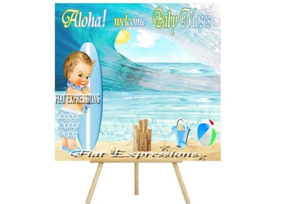 Aloha Topical Hawaiian Luau Boy Blue Baby Shower Poster Backdrop Digital File DIGITAL