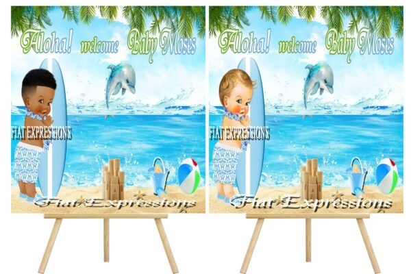 Aloha Topical Hawaiian Luau Boy Blue Baby Shower Poster Backdrop Digital File DIGITAL