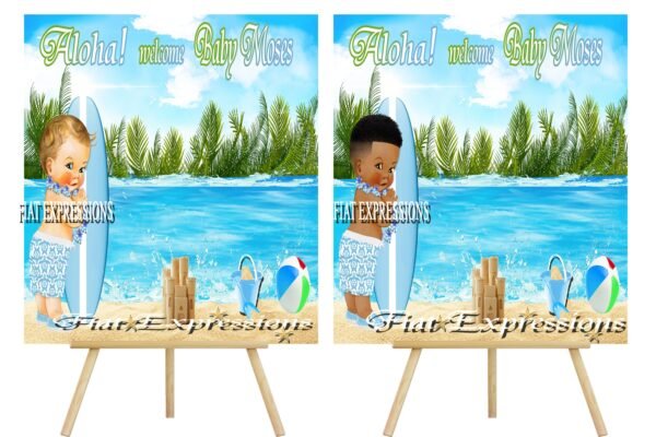 Aloha Topical Hawaiian Luau Boy Blue Baby Shower Poster Backdrop Digital File DIGITAL