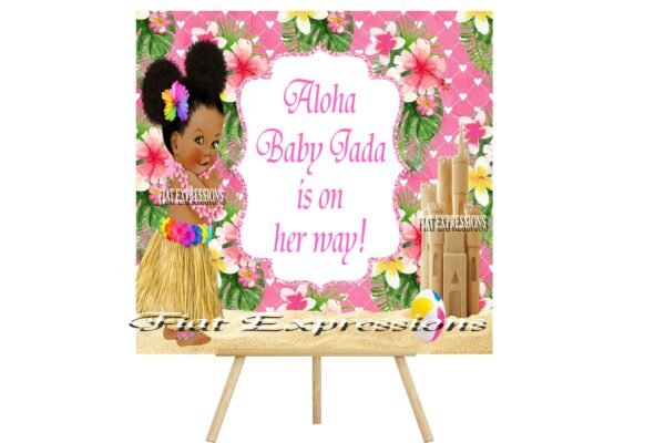 Aloha Topical Hawaiian Luau Girl Pink Baby Shower Poster Backdrop Digital File DIGITAL