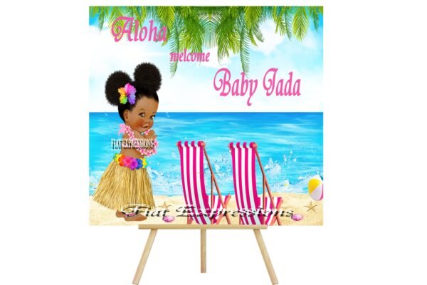 Aloha Topical Hawaiian Luau Girl Pink Baby Shower Poster Backdrop Digital File DIGITAL