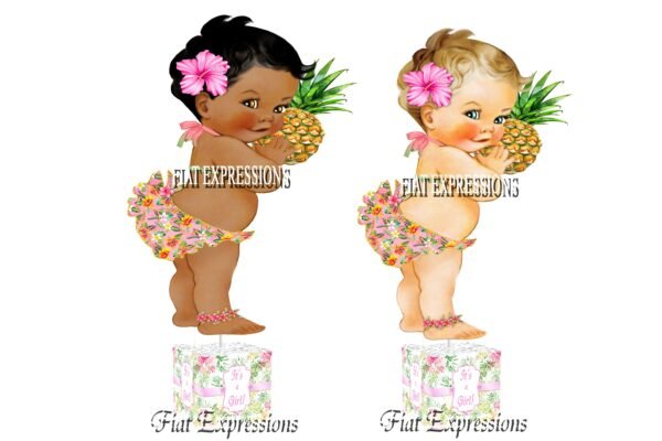 Aloha Topical Hawaiian Luau Baby Shower Table Centerpiece with Baby Girl