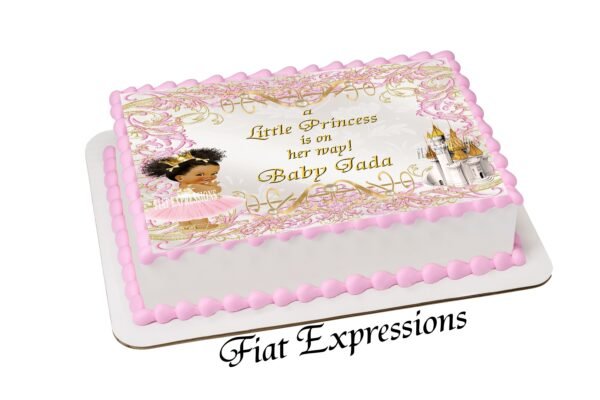 Princess Pink Gold Baby Shower Edible Cake Image Digital File