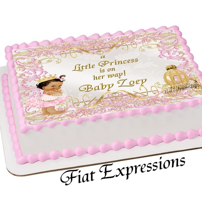 Princess Pink Gold Tutu Coach Baby Shower Edible Cake Image
