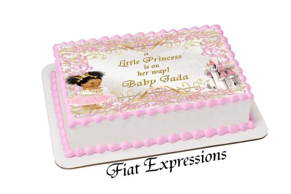 Princess Pink Gold Baby Shower Edible Cake Image Digital File