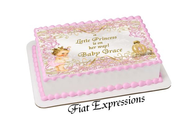 Princess Pink Gold Baby Shower Edible Cake Image Digital File