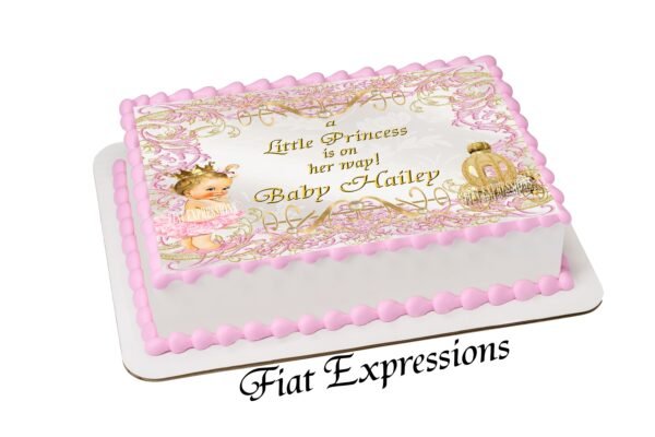 Princess Pink Gold Baby Shower Edible Cake Image Digital File