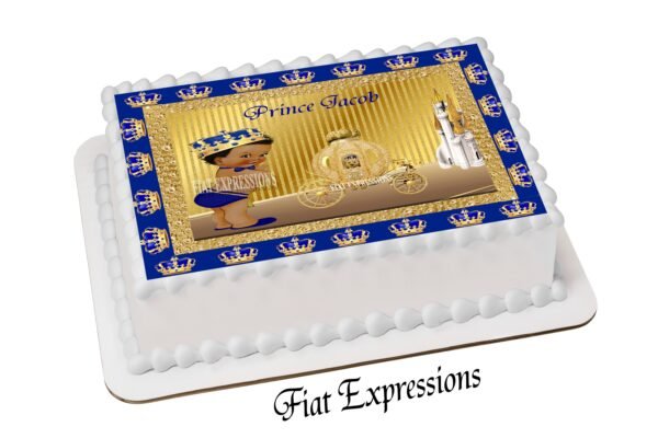 Prince & Teddy Bear Baby Shower Edible Cake Image Royal Blue Gold Digital File