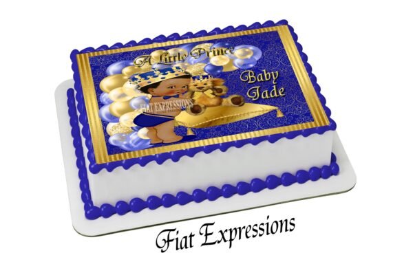 Prince & Teddy Bear Baby Shower Edible Cake Image Royal Blue Gold Digital File