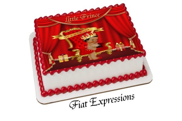 Prince with Gifts & Red Gold Baby Shower Edible Cake Image Digital File