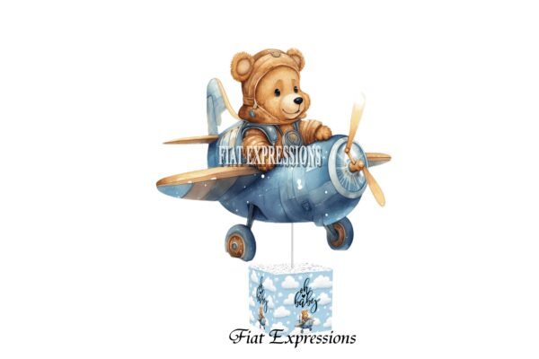 Teddy Bear and Airplane Blue Baby Shower Table Centerpiece