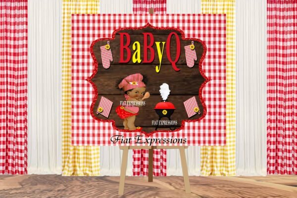 Baby-Q Girl Red Brown & Yellow Baby Shower Poster Backdrop Digital File