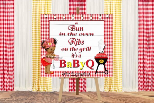 Baby-Q Girl Red & Yellow with Sunflower Baby-Q Baby Shower Poster Backdrop Digital File