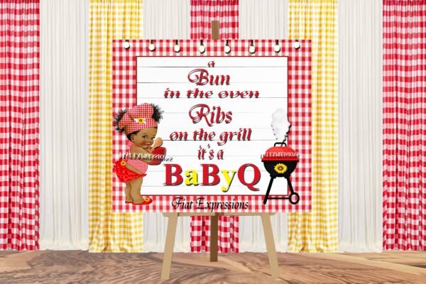 Baby-Q Girl Red & Yellow with Sunflower Baby-Q Baby Shower Poster Backdrop Digital File