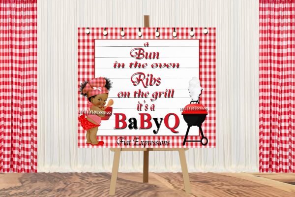 Baby-Q Girl Red Baby Shower Poster Backdrop Digital File