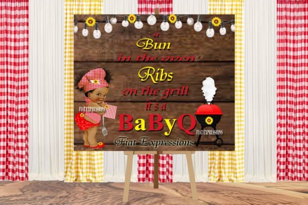 Baby-Q Girl Red & Yellow with Sunflower/Baby Shower Poster Backdrop Digital File