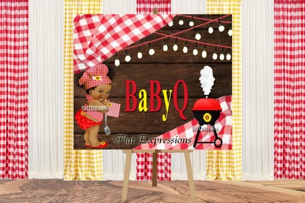 Baby-Q Girl Red & Sunflower/Baby Shower Poster Backdrop Digital File