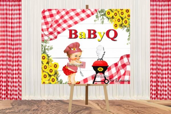 Baby-Q Girl Red with Sunflower Baby Shower Poster Backdrop Digital File