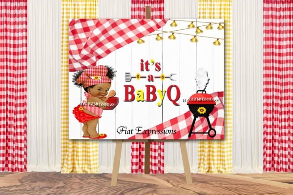 Baby-Q Girl Red with Sunflower/Baby Shower Poster Backdrop Digital File