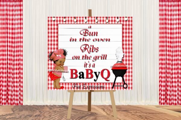 Baby-Q Girl Red Baby Shower Poster Backdrop Digital File