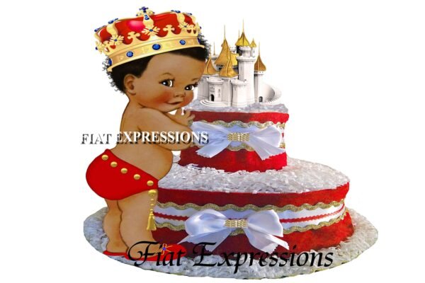 Prince Diaper Cake 2 Tier Red & Gold with Castle/Prince Baby Shower Centerpiece and Gift