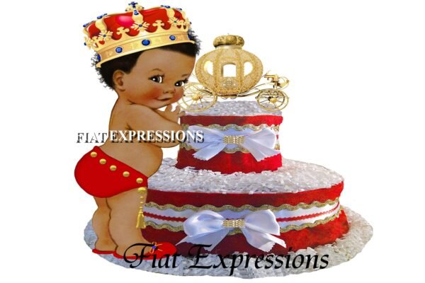 Prince Diaper Cake 2 Tier Red & Gold with Carriage/Prince Baby Shower Centerpiece and Gift