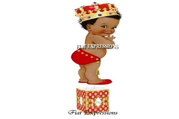 Prince Red Gold Crown Dots Baby Shower Centerpiece